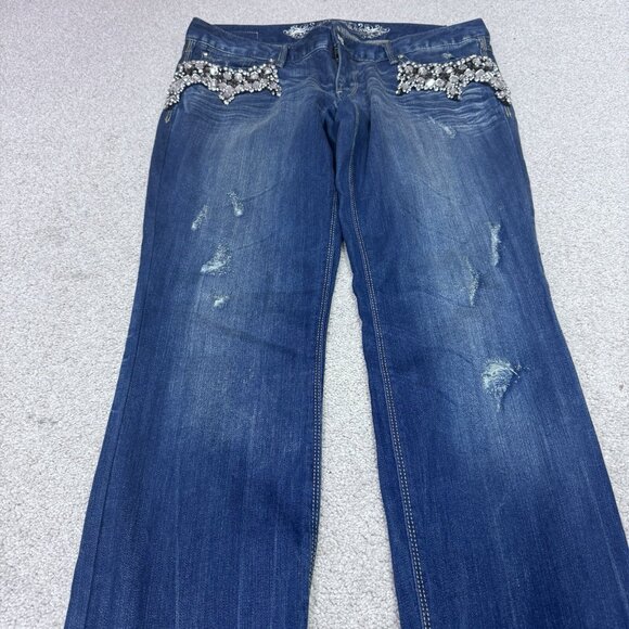 Express Jeans Ultra Skinny Zelda Slim Fit Rhinestone Blue Low Rise Women’s Sz 10 - Picture 8 of 13